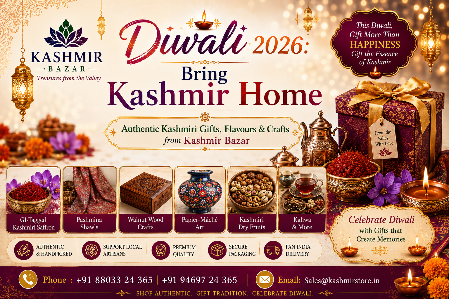 Diwali 2026 Bring Kashmir Home — Authentic Kashmiri Gifts, Flavours & Crafts from Kashmir Bazar